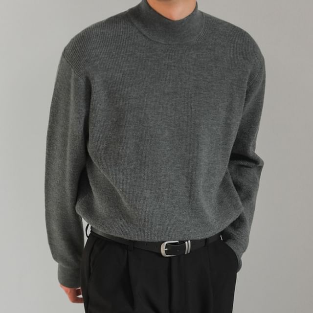 Remeefa-Mock Neck Plain Sweater