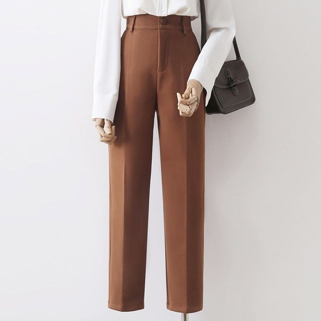 Cossita-High Waist Plain Straight Leg Pants