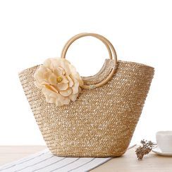 STYLE CICI - Flower Applique Woven Tote Bag STYLE CICI - Flower Applique Woven Tote Bag