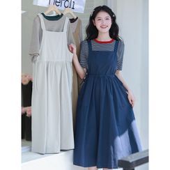 sansweet - Short-Sleeve Striped T-Shirt / Overall Dress