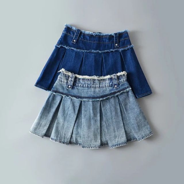 Florentine-Pleated Denim Skort