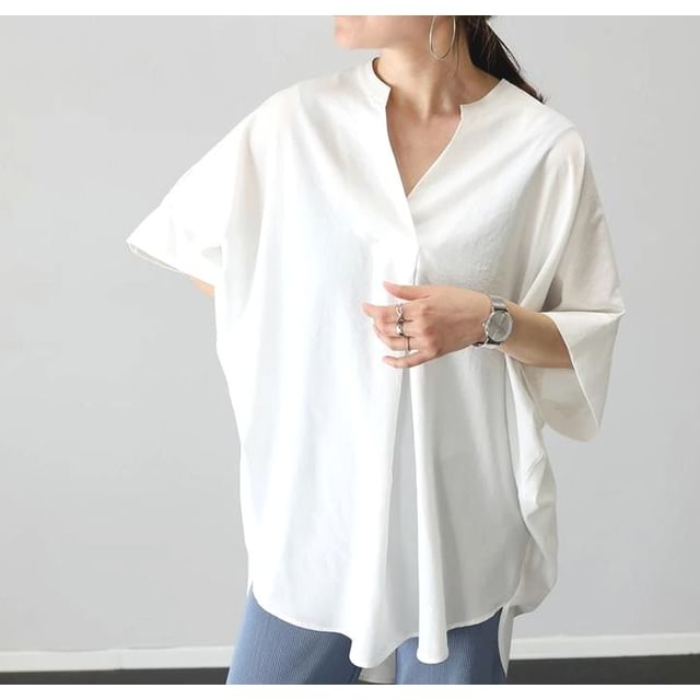 Lewwe-34 Sleeve V-Neck Oversized Chiffon Blouse