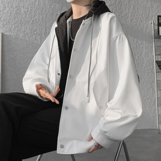 FOEV-Mock Two-Piece Hooded Zip-Up Jacket