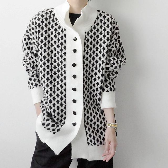 argyle pattern button front cardigan