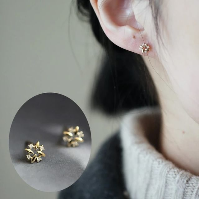 Halfla-925 Sterling Silver Rhinestone Stud Earring