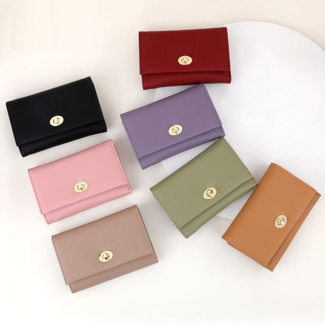 tablarosa-Plain Faux Leather Short Wallet