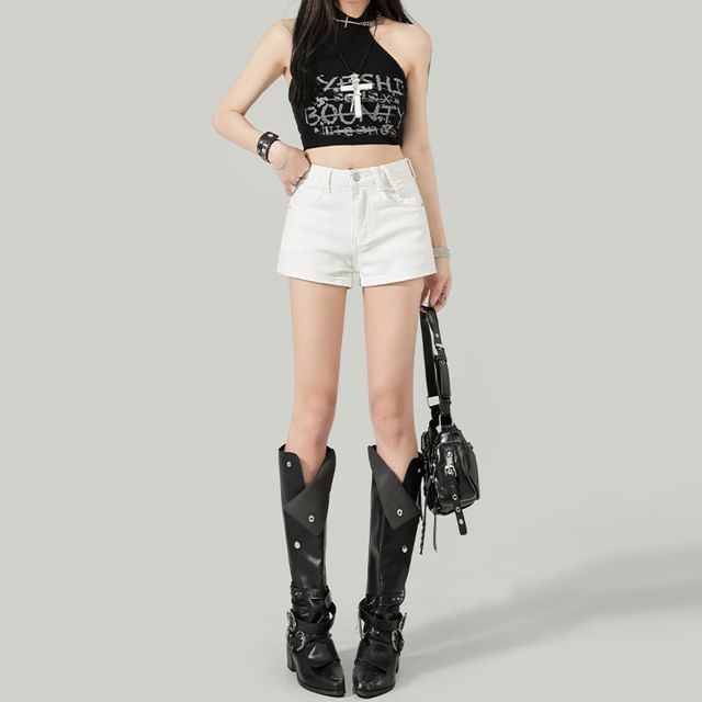 Denimot-Mid Rise Denim Hot Pants