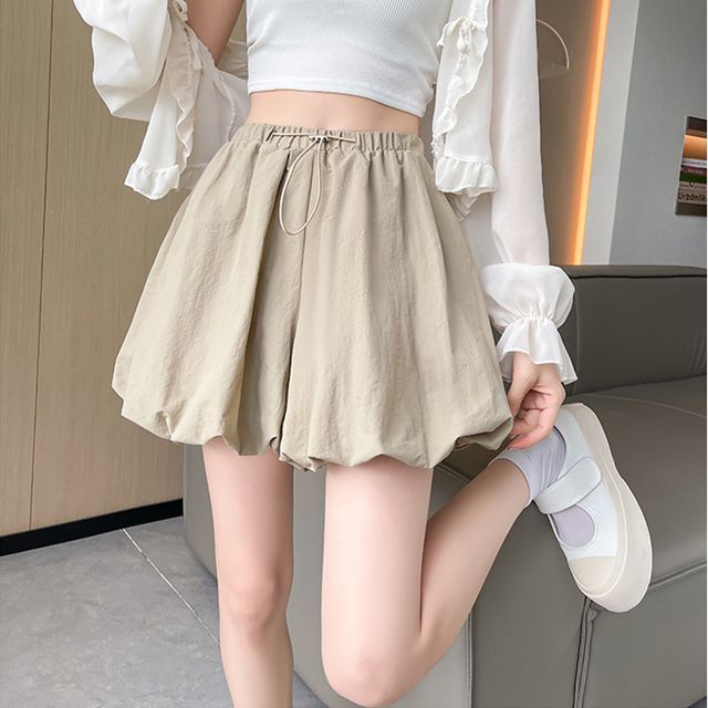 Everose-Drawstring Waist Plain Shorts