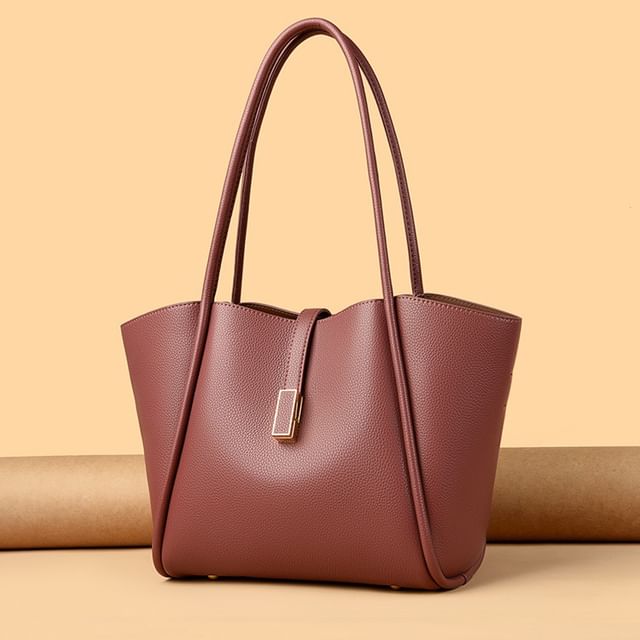 Mayanne-Faux Leather Plain Tote Bag
