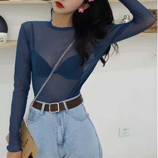 Lettuce-Edge Long-Sleeve Mesh Top in 