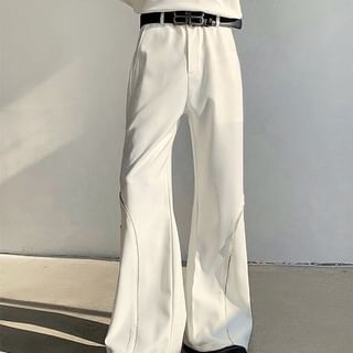 Freehop-High Waist Plain Flared Pants