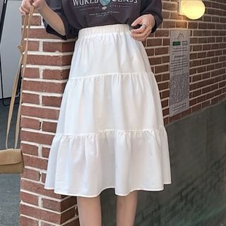 Sisyphi-High Waist Plain Midi A-Line Skirt
