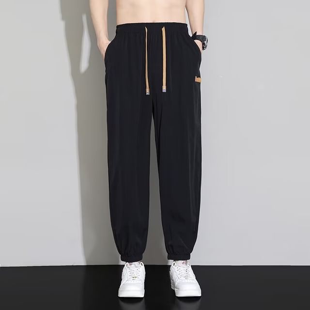 Acrius-Drawstring Waist Plain Harem Pants