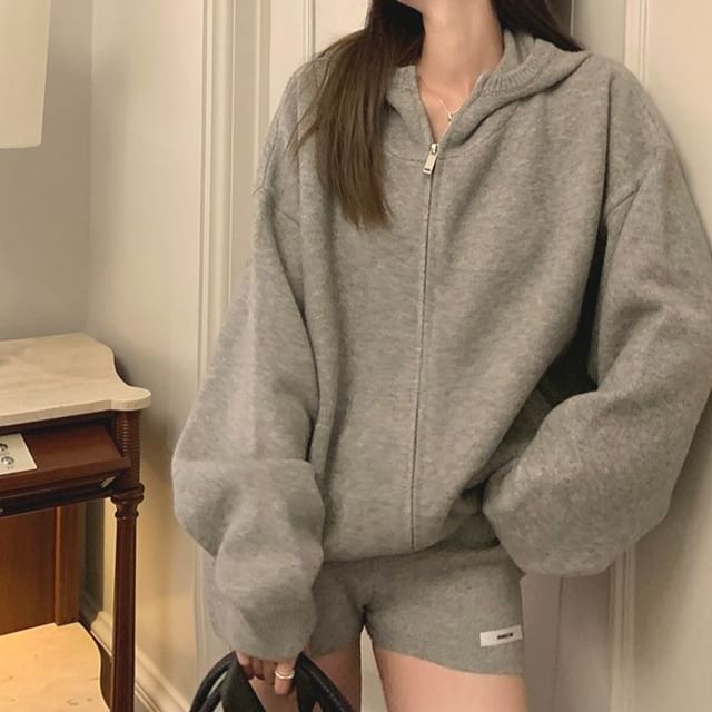Gilmort - Plain Knit Zip-Up Hoodie / Hot Pants | YesStyle