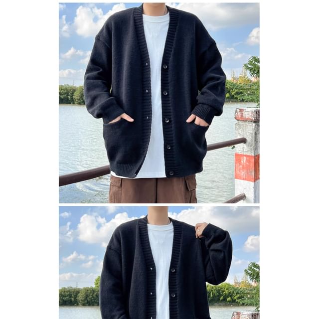 Trimecca-V-Neck Plain Cardigan
