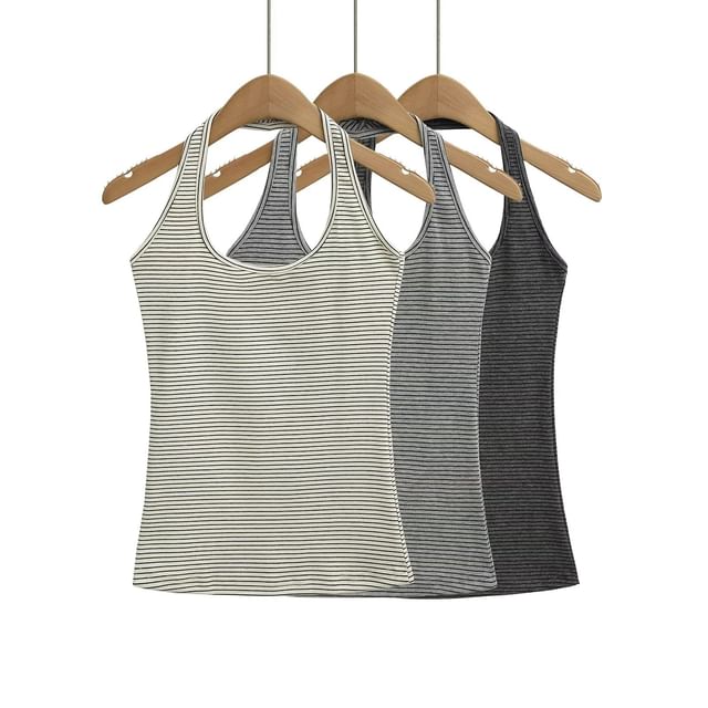 Asiris-Halter Striped Open Back Slim Fit Tank Top