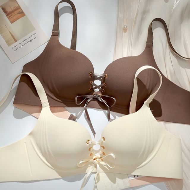 Gecko-Lace-Up Plain Bra Set