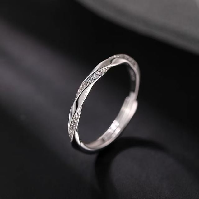 pexrl jewelry-Twisted Rhinestone Alloy Open Ring