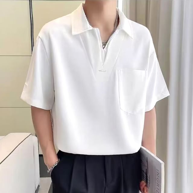 Lingaris-Short-Sleeve Plain Polo Shirt