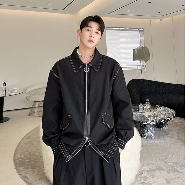 Zentrus-Collared Plain Zip-Up Jacket