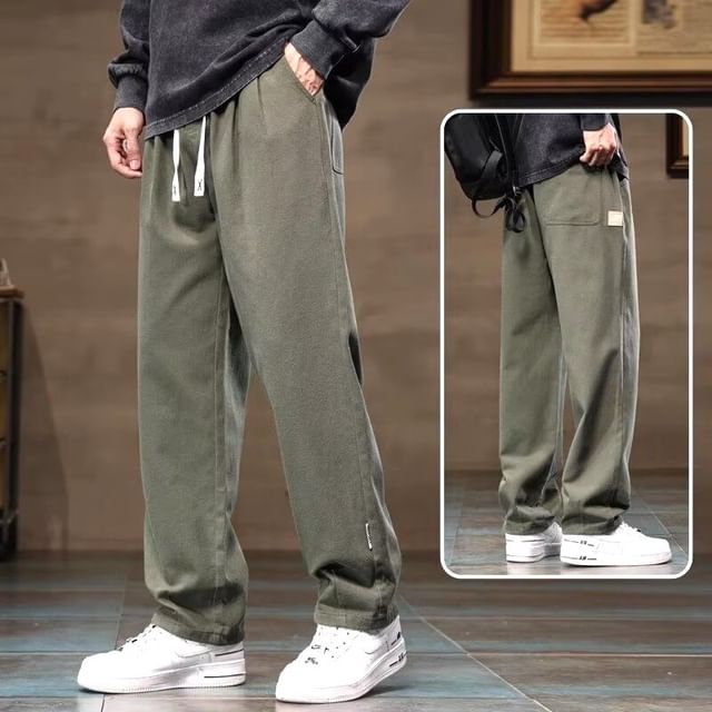 Lingaris-Mid Rise Plain Straight Leg Pants