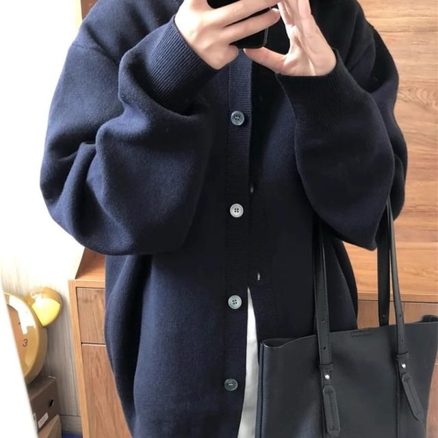 Ukiyo-Button-Up Plain Cardigan