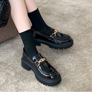 Anran-Faux Leather Chained Loafers