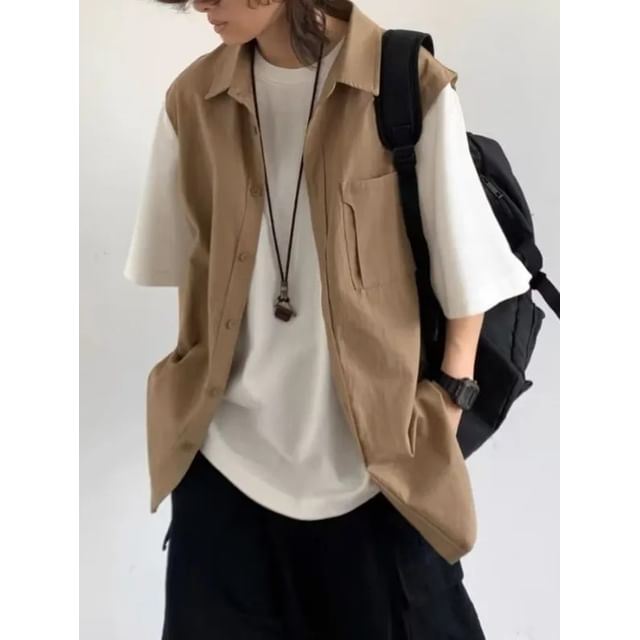 Urtishia-Oversized Colorblock Mock Two-Piece Shirt