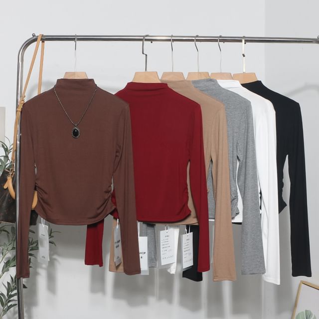 Allinya-Long-Sleeve Mock Neck Plain Top