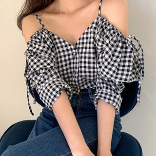 cold shoulder plaid top