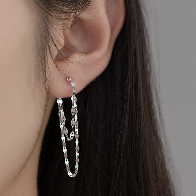 A-ROCH-Chain Layered Sterling Silver Dangle Earring