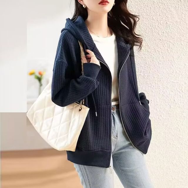 INEN-Plain Waffle Zip Hoodie