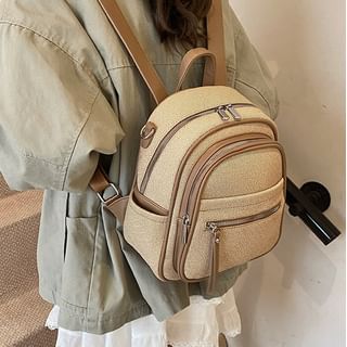 Skyglow-Panel Faux Leather Backpack