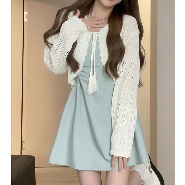 white christmas dresses Dewlily Puff Sleeve Dress Korean Fashion for Teens, 20s, 30s Asymmetrical Cute Slimming Effect A-Line Casual Short Sleeve Plain Ribbon