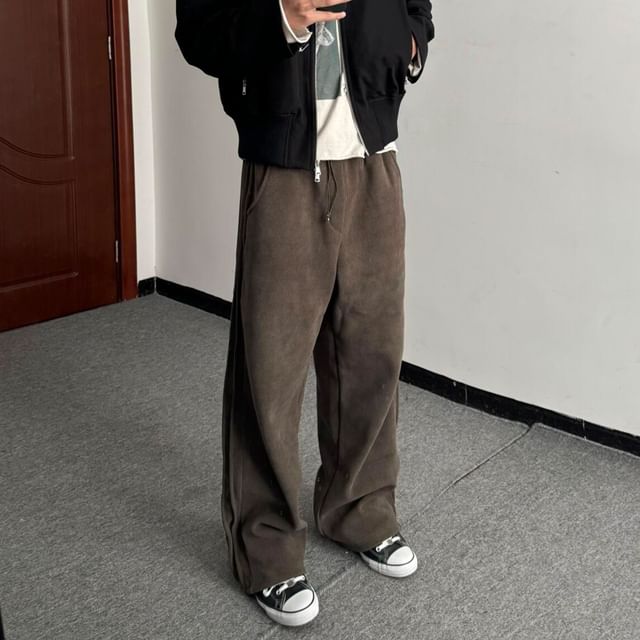 DragonRoad-Mid Rise Plain Wide Leg Pants