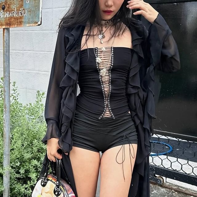 Sugarcoat-Plain Lace-Up Tube Top