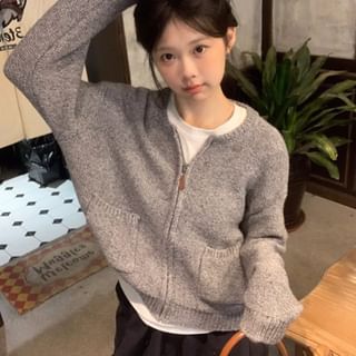 Beem-Crew Neck Zip-Up Cardigan