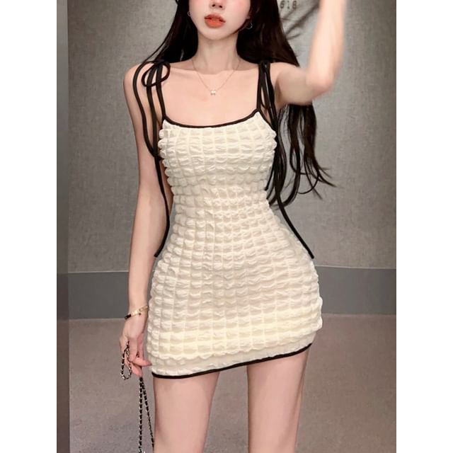 KUMI-Textured Sleeveless Bodycon Mini Dress