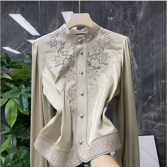 Sweet Zest - Stand Collar Embroidered Blouse
