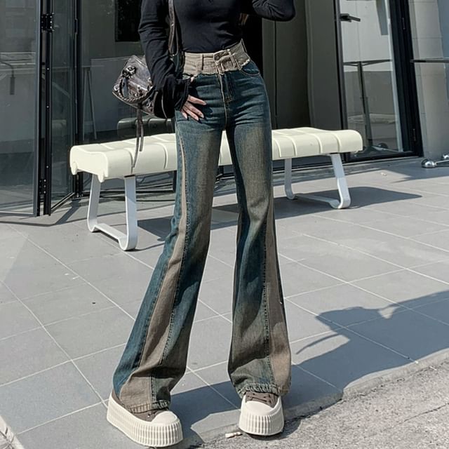 Rosesand-High Rise Two Tone Flared Jeans