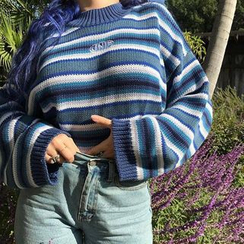 Zepto - Embroidered Striped Sweater Zepto - Embroidered Striped Sweater