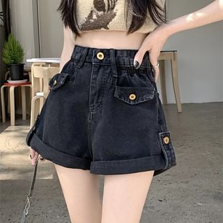 Shinsei-High Waist Wide Leg Denim Shorts