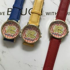 Moska - PopCorn Print Faux Leather Strap Watch