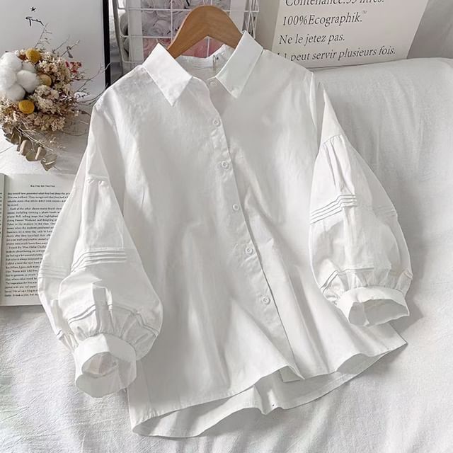 MIKIGA-Puff-Sleeve Plain Shirt