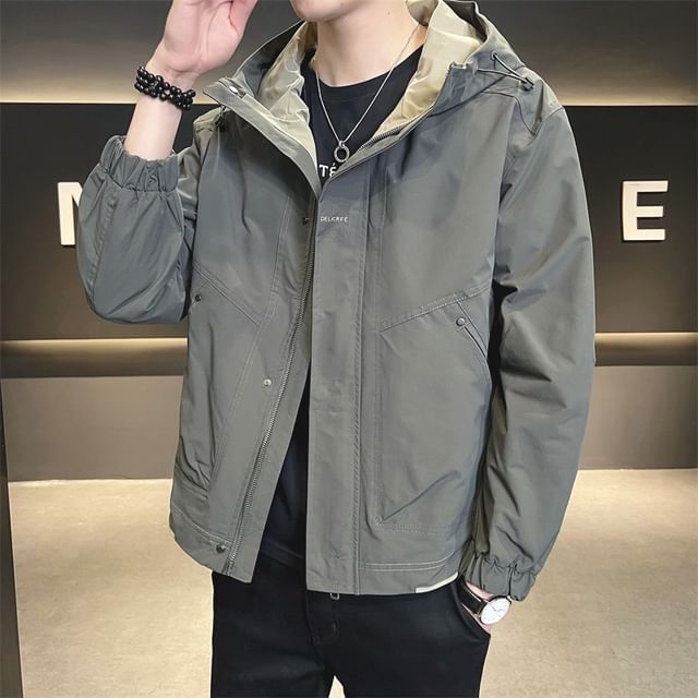 Ninine-Hooded Zip-Up Windbreaker