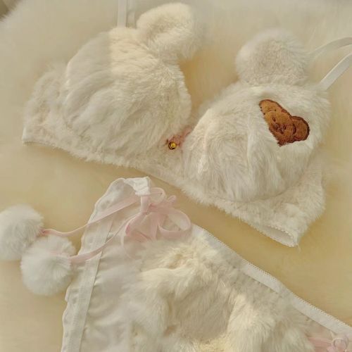 Bear Embroidered Fluffy Bra / Panties / Set