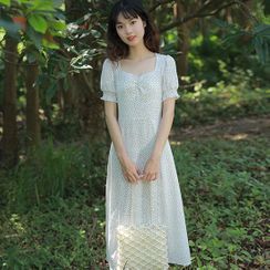 Manneque - Floral Short-Sleeve Midi A-Line Dress