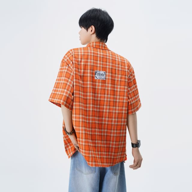 Koiyua-Short Sleeve Collared Plaid Shirt
