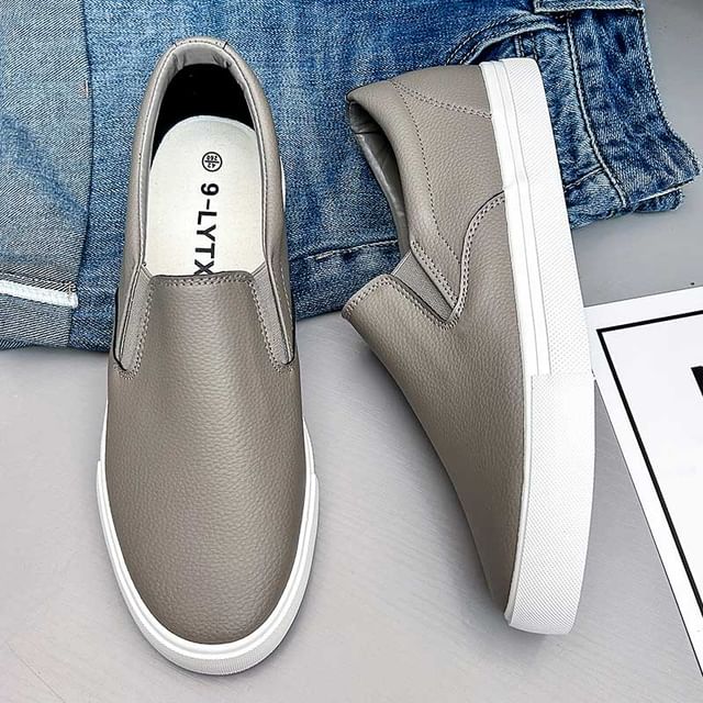Solejoy-Faux Leather Plain Slip-Ons