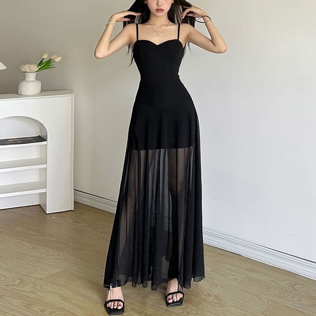 mango ruffle flowy dress Brown Long Mesh Bell Sleeve Dress - Open Back & Bell Sleeves Marrón / 01